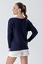 Women's Boat Neck Ribbed Loose Knitwear Sweater Navy Blue 24W109 - 5
