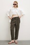 Elastic Waist Pipe Leg Trousers Khaki - 2