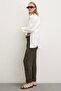Elastic Waist Pipe Leg Trousers Khaki - 3