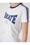 Sports T-Shirt Slogan Printed Piping Crew Neck Short Sleeve - 5