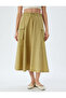 A-Line Midi Skirt with Cargo Pockets and Elastic Waist - 3