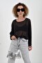 Black Silver Glitter Mesh Blouse - 2