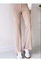 Women's Beige High Waist Ribbed Stitched Lycra Knitted Trousers - 6