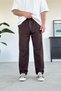 Brown Rubber Waist Detail Gabardine Baggy Trousers
