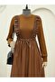 Top knit front ruffled leather dress - tan - 7