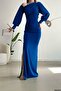 Cobalt Blue One Shoulder Open Detail Imported Crepe Fabric Maxi Length Long Sleeve Dress - 5