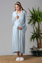 Elegant Lace Detailed Maternity Nightgown Set with Nursing Features and Robe Effortt - Blue - 2
