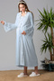 Elegant Lace Detailed Maternity Nightgown Set with Nursing Features and Robe Effortt - Blue