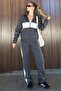 Charcoal Mock Neck Zip-Up Striped Tracksuit Set MG2216 - 3