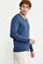 Suede Garnished Hair Braided Knitwear Sweater - Indigo - 5