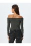 Long Sleeve Slim Fit Madonna Collar Off-The-Shoulder T-Shirt - 4