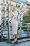 Soft Textured Stretchy Knitwear High Waist Slit Below-The-Knee Skirt (Blouse Separate Code 20509)-Beige - 3