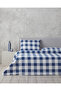 طقم غطاء لحاف مزدوج من Gingham باللون الأزرق الداكن - 5