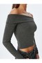 Long Sleeve Slim Fit Madonna Collar Off-The-Shoulder T-Shirt - 5
