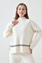 Women's Cream Flexible Knitwear Striped Design Oversize Sweater and High Waist Pants Two-Piece Knitwear Set 3040 - 2