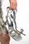 Women's Summer Heeled Shoes Shiny Silver