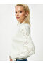 Knitwear Sweater Long Sleeve Openwork Lightweight Stand Collar Cuffs Ruffle Detail