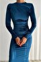 Gather Detailed Maxi Length Velvet Dress - 3