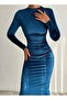 Gather Detailed Maxi Length Velvet Dress - 2