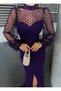 New Season Crepe Fabric Patterned Detail Slittered Long Gown Dress 738 582767
