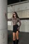 Leopard Print Finger-Looped Long Sleeve Stretchy Crop Blouse Bodysuit - 4
