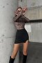Leopard Print Finger-Looped Long Sleeve Stretchy Crop Blouse Bodysuit - 3