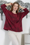 Italian Burgundy Round Neck Long Sleeve Sequined Printed 2 Thread Non-Embossed Casual Knitted Blouse - 5