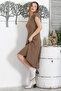 Light Brown V-Neck Low Sleeve Casual Muslin Woven Dress - 5