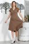 Light Brown V-Neck Low Sleeve Casual Muslin Woven Dress - 3