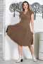 Light Brown V-Neck Low Sleeve Casual Muslin Woven Dress