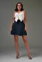 Navy Blue Mini Woven Skirt - Pleated and Buckle Detail - 4