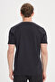 Men's Black Slim Fit Slim Fit Cotton Printed Crew Neck T-Shirt - 5