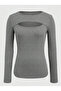 Blouse Women Black Cut Out Detailed Ribbed Knitted Blouse - 3