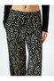 Textured Elastic Waist Patterned High Waist Wide Leg Trousers - 5
