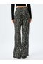 Textured Elastic Waist Patterned High Waist Wide Leg Trousers - 4
