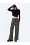 Textured Elastic Waist Patterned High Waist Wide Leg Trousers
