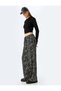 Textured Elastic Waist Patterned High Waist Wide Leg Trousers - 2