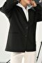 Women's Black Zippered Sweatshirt Detailed Oversize Jacket - 6