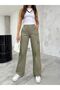 Light Green Cargo Pocket Lycra High Waist Wide Leg Trousers - 2