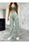 Women's Light Green High-Waisted Wide-Leg Cargo Pants - 4