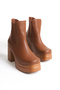 Women's Special Design Platform Heeled Double Elastic Tan Chelsea Boots - 6