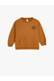 Sweatshirt with Printed Kangaroo Pocket, Long Sleeves, Crew Neck, Ribbed Cotton
