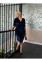 Women's Plus Size Double Breasted Collar Three Quarter Sleeve Skirt Sleeve Package Detailed Velvet Midi Evening Dress 24632 - 8