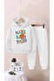 Children's Have a Dream Writing Printed Bottom Top Tracksuit Set White - 3