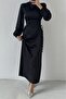 Women's Satin Fabric Side Tie Model Hijab Dress-Black