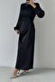 Women's Satin Fabric Side Tie Model Hijab Dress-Black - 2