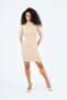   Beige Color Mini-Size Fisher Collar Trophy Knitted Dress