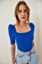 Square Neck Corded Crop Blouse Dark Blue Lgt0011 - 2
