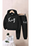 Children's King Text Printed Bottom Top Tracksuit Set Black