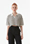 Polo Neck Striped Openwork Blouse - 4